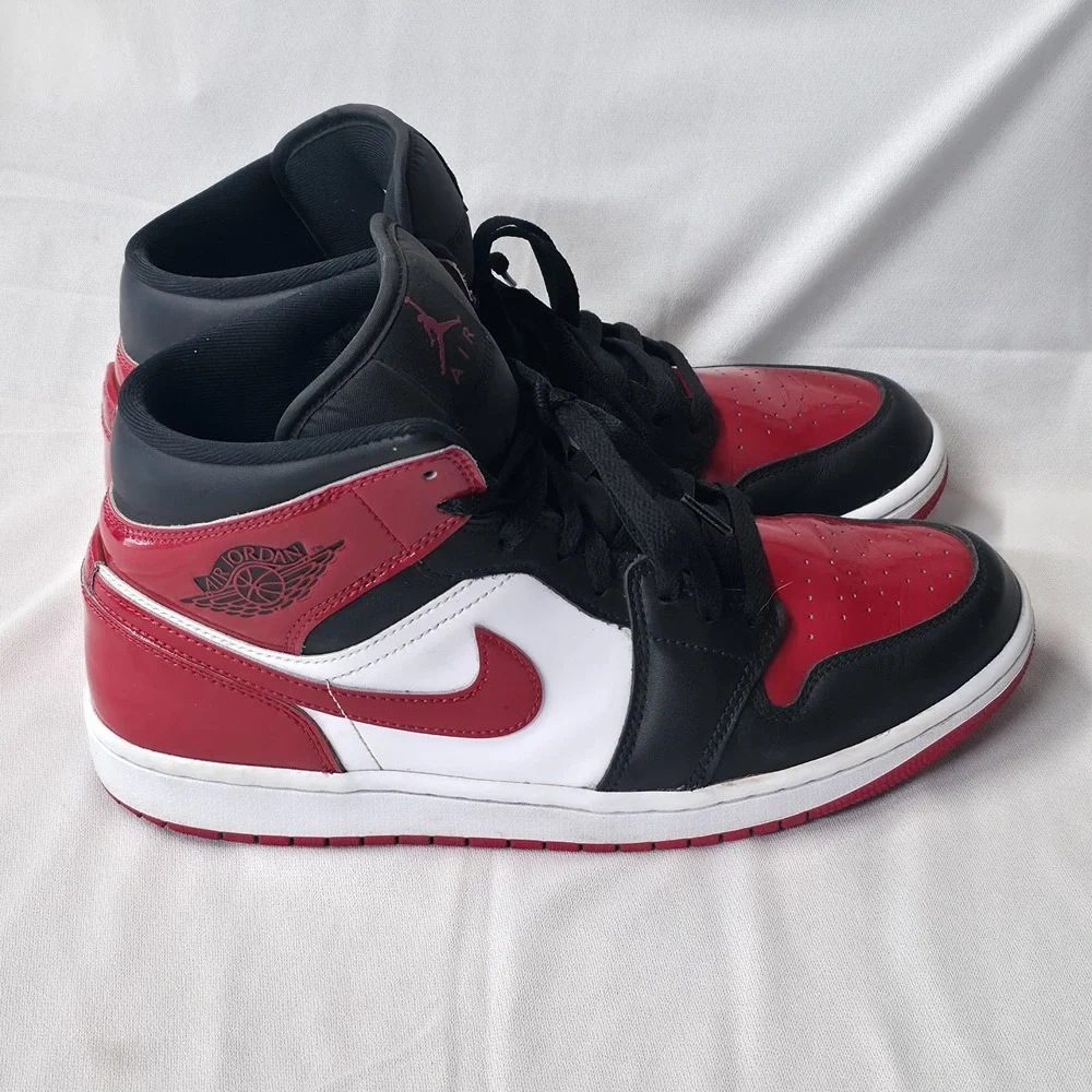 Nike Air Jordan 1 Mid SE Patent Bred Toe Men's Size 9.5 HV4091-006